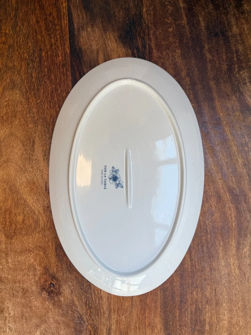 Sur La Table Red Oval Floral Serving Platter with Blue Flowers